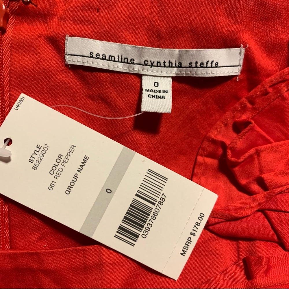 NWT Seamline Cynthia Steffe Red Sleeveless Sheath Dress with Ruffle Size 0 - Picture 9 of 9